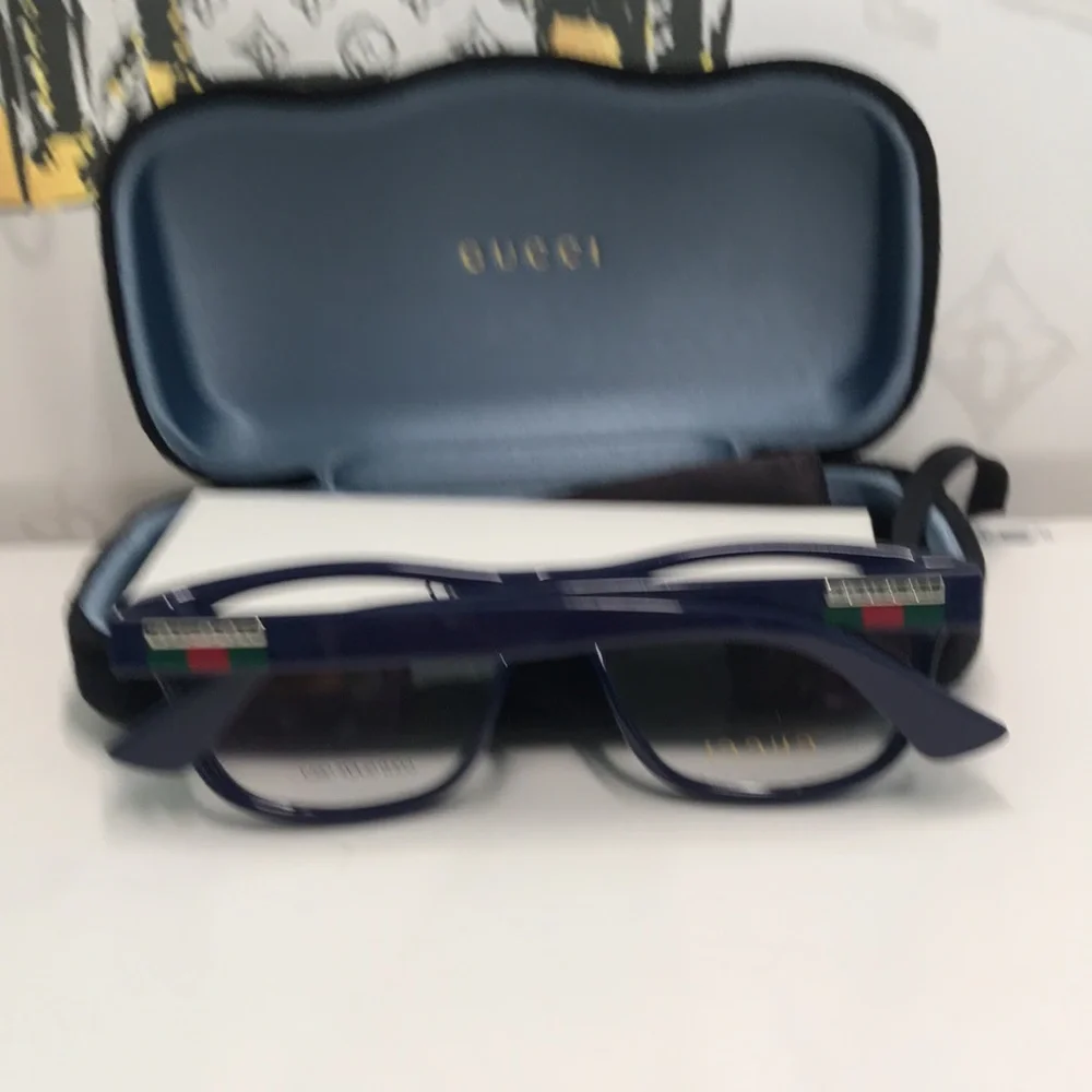 Gucci GG0768O 003 – Shiny Blue Rectangular Frame | 54-16-145 | New Authentic”